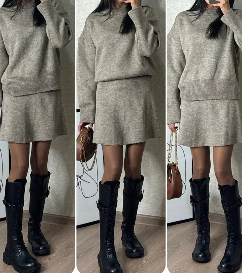 Velara - Pleteni Set - Oversize Pulover + Minica