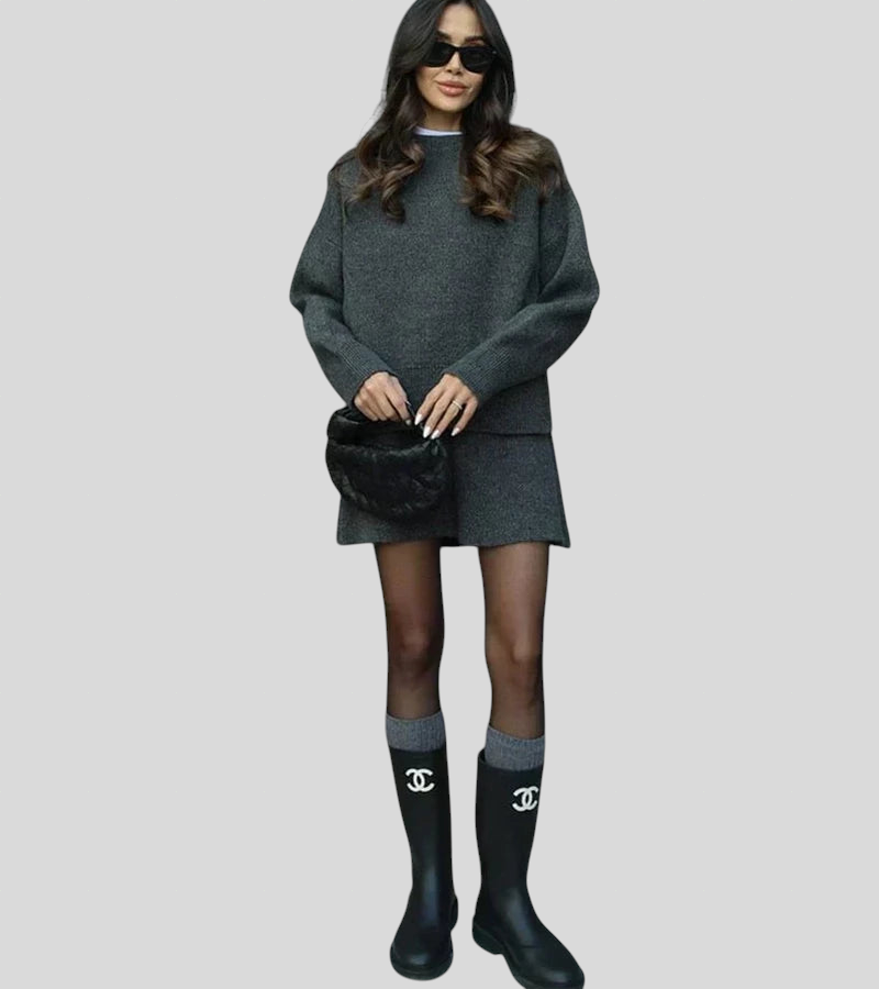 Velara - Pleteni Set - Oversize Pulover + Minica