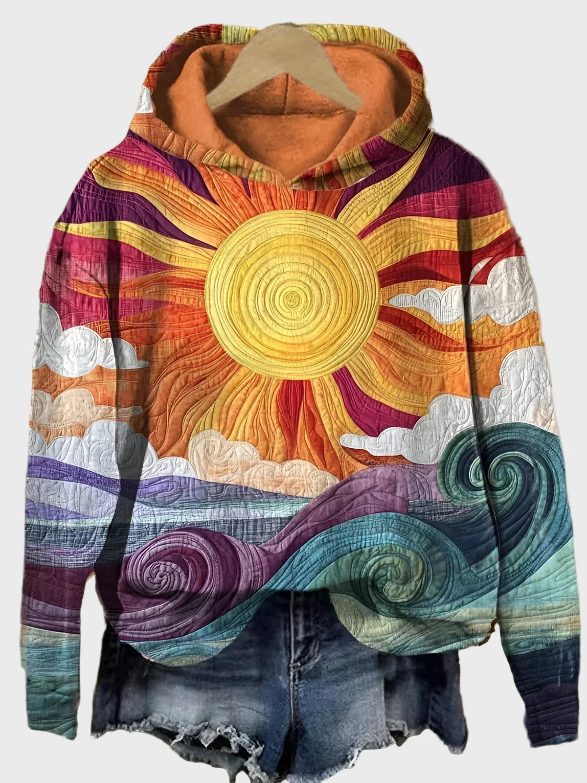 Retro Hoodie s Uzorkom Sunčevog Zraka